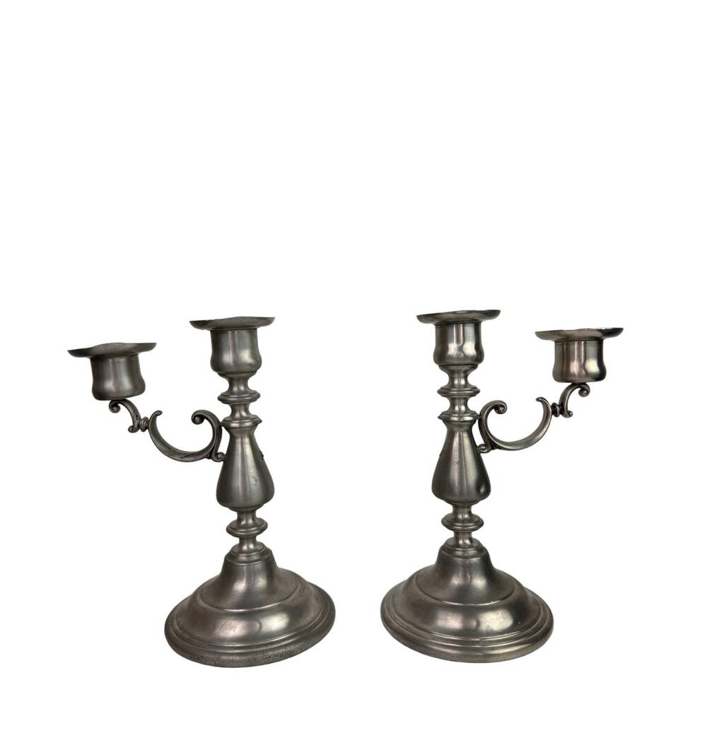 Vintage American Pewter Silver Stainless Steel Decor 2 Candle Holder Stick Set